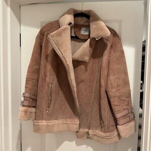 asos leather aviator shearling jacket